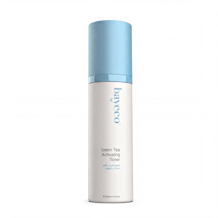 A bottle of Green Tea Activating Toner with Australian plum extract.