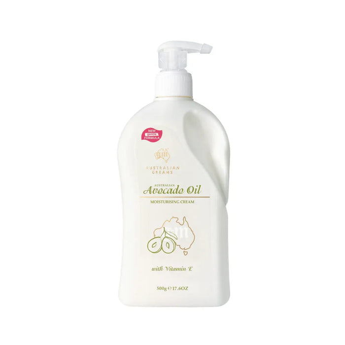 A bottle of Australian Cream Avocado Oil Moisturizing Cream with Vitamin E.