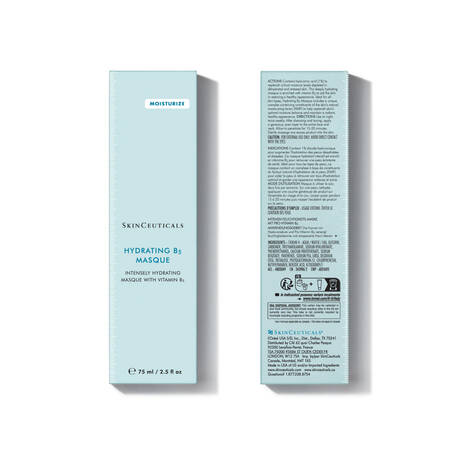 two identical boxes of SkinCleanser, a hydrating B3 mask, with the front and back views of the packaging.