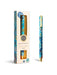 A black ball point pen with a blue floral pattern and gold accents, presented in its original packaging.