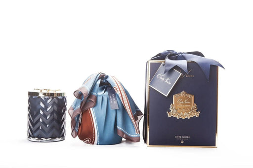 Cote Noire Herringbone Candle With Scarf Eau de Vie- Navy & Dragonfly lid - HCG05 Cote Noire