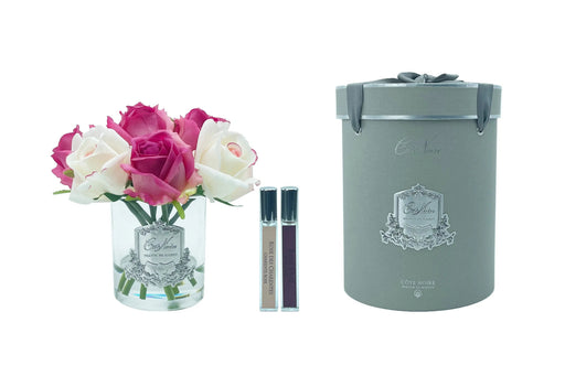 Cote Noire Premium Rose Bud Bouquet - Mixed Magenta & Blush - Clear Glass - MBS01 Cote Noire