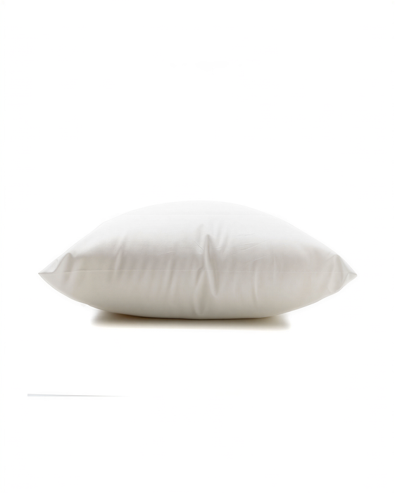 A single white pillow against a white background.