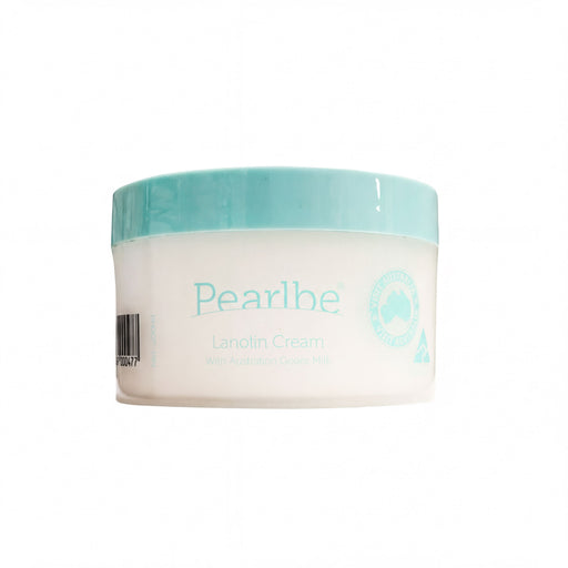 A jar of Lanolin Cream with a turquoise lid, labeled as a product from the brand Pearlhe.
