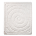 a white, square-shaped bedding item with a spiral pattern on it.