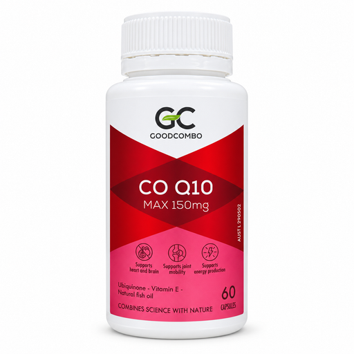 a bottle of Goodcomb Co Q10 supplement, which is a product that supports joint health and energy production.