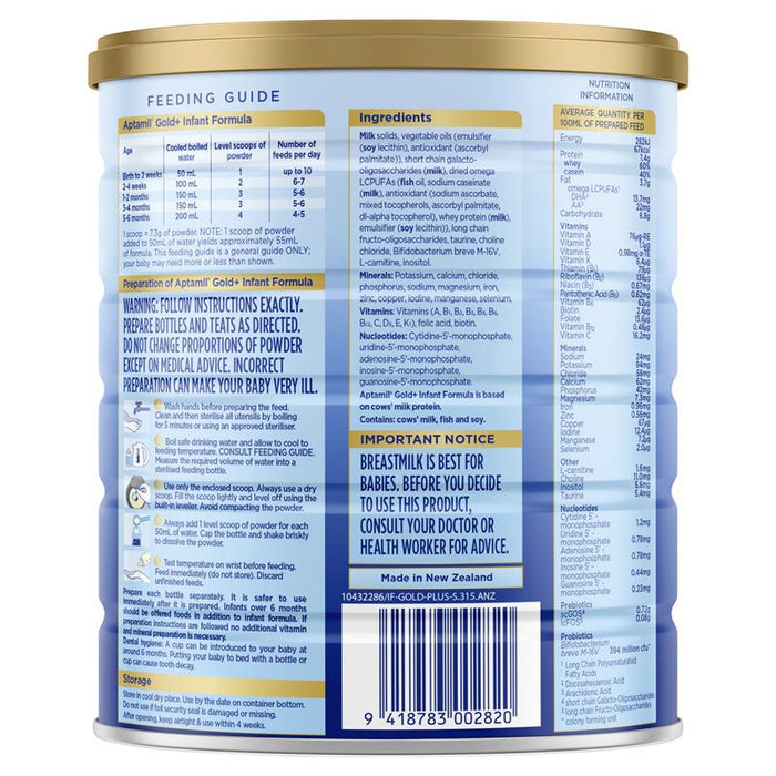 Aptamil Gold+ 1 Baby Infant Formula From Birth to 6 Months 900g