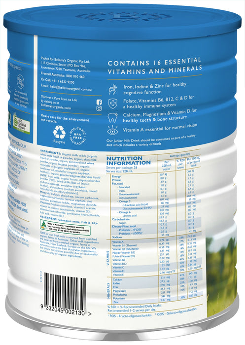 Bellamy's Organic Step 4 Junior Milk Drink 3+ Years 900g