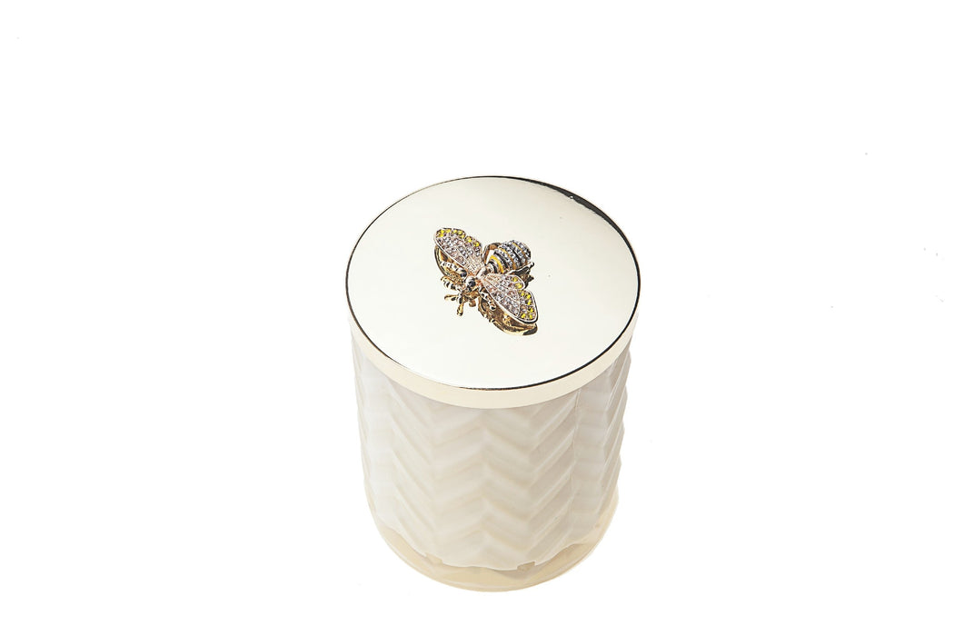 Cote Noire Herringbone Candle With Scarf Blond Vanilla - Cream & Golden Bee lid - HCG03