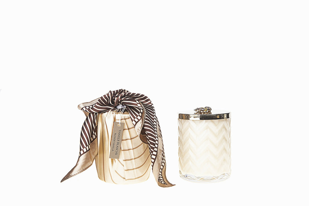 Cote Noire Herringbone Candle With Scarf Blond Vanilla - Cream & Golden Bee lid - HCG03