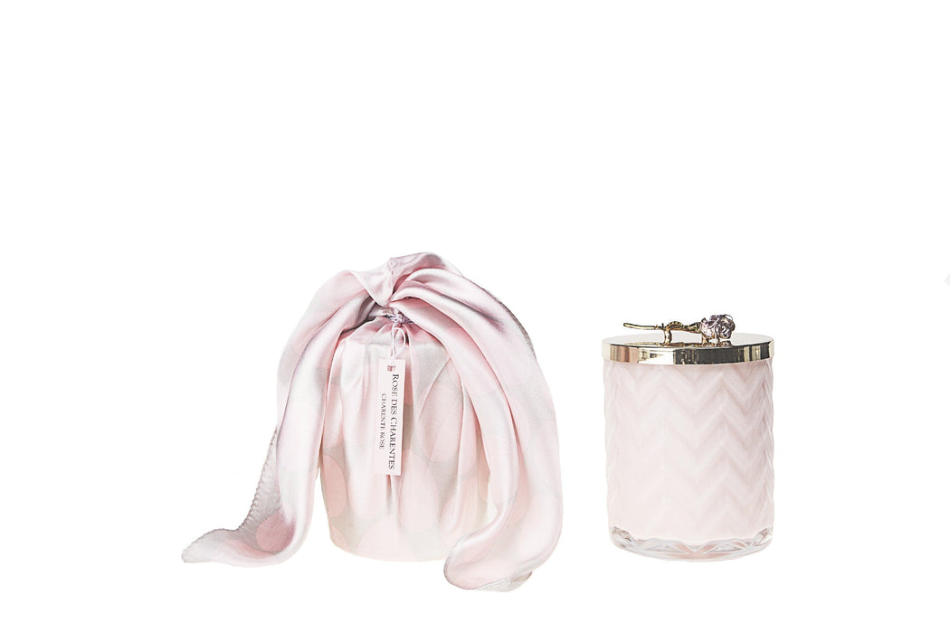 Cote Noire Herringbone Candle With Scarf - Pink - Rose lid - Charente Rose - HCG04