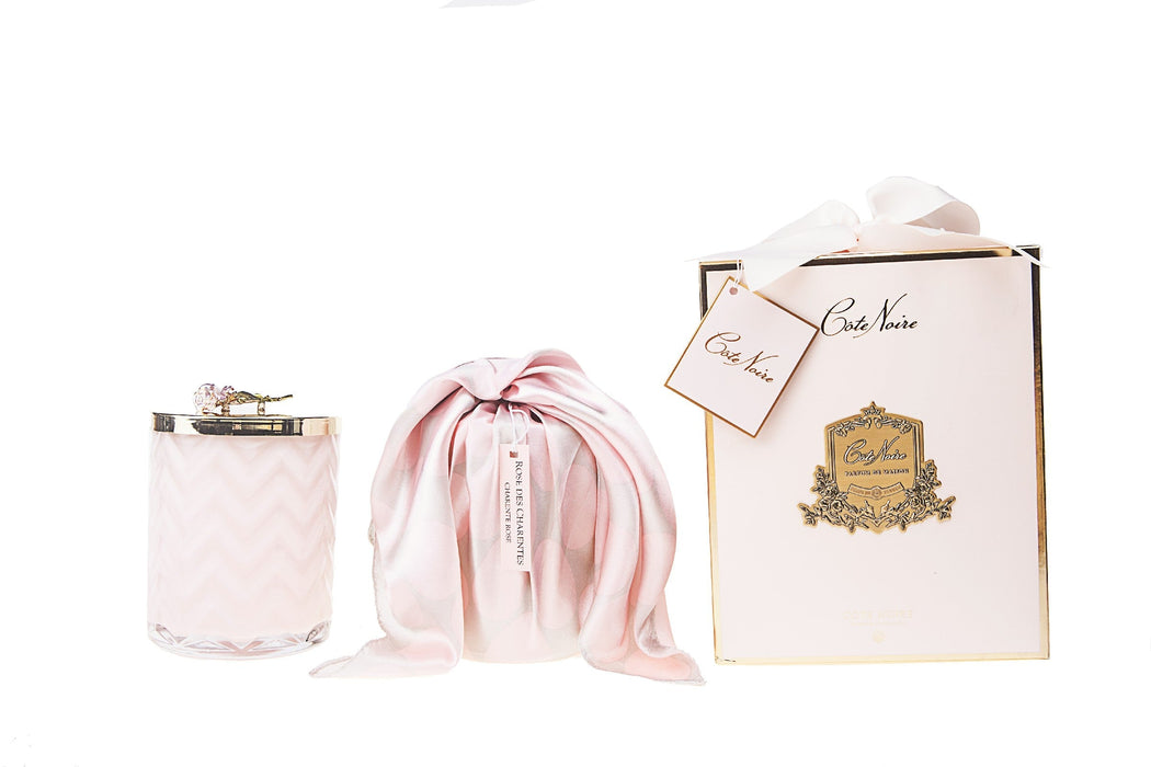 Cote Noire Herringbone Candle With Scarf - Pink - Rose lid - Charente Rose - HCG04