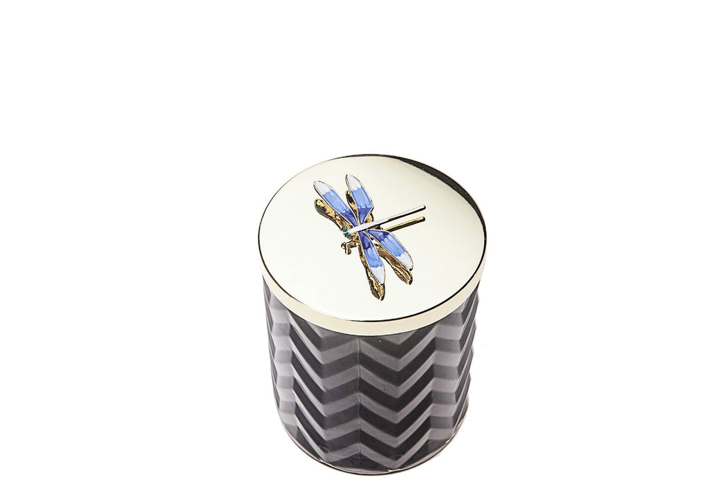 Cote Noire Herringbone Candle With Scarf Eau de Vie- Navy & Dragonfly lid - HCG05