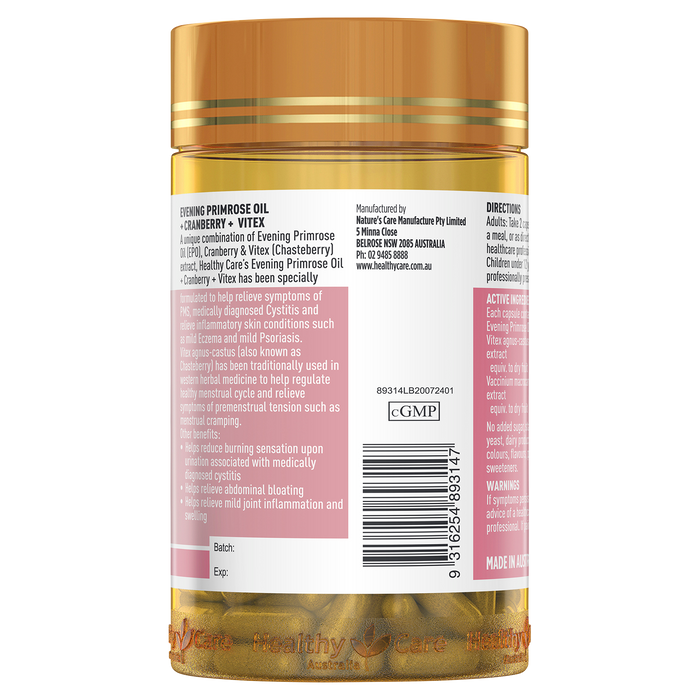 Healthy Care Women’s Evening Primrose Oil + Cranberry + Vitex 90 Capsules 09