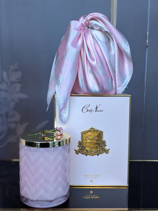 Cote Noire Herringbone Candle With Scarf - Pink - Rose lid - Charente Rose - HCG04