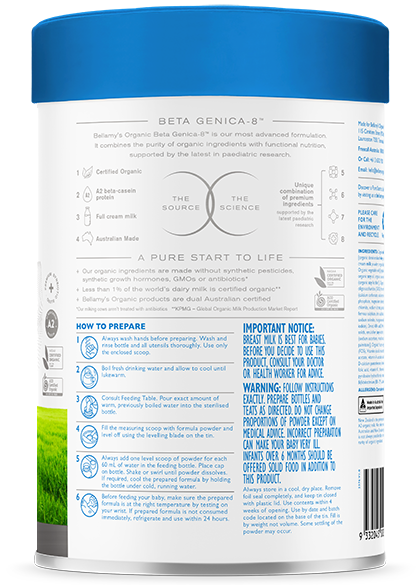 Bellamy’s Organic Beta Genica-8 Step 1 Infant Formula 0 - 6 Months 800g