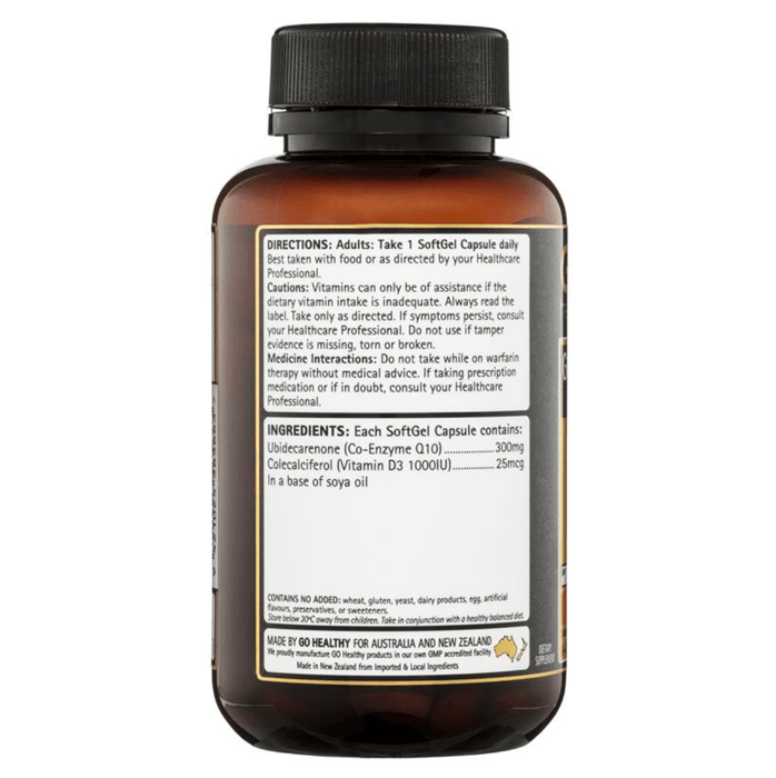 GO Healthy Co-Q10 300mg + Vitamin D3 1000IU 90 SoftGel Capsules