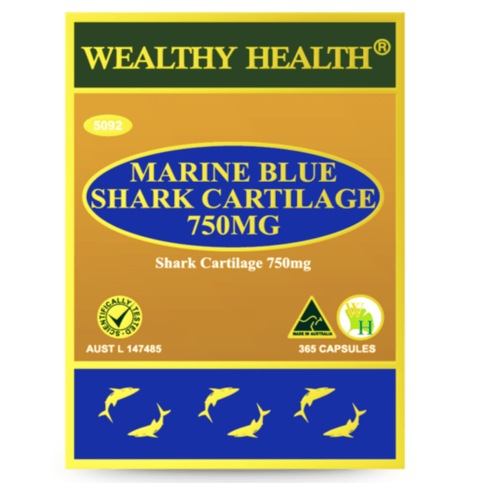 Wealthy Health Marine Blue Shark Cartilage 750mg 365 Capsules