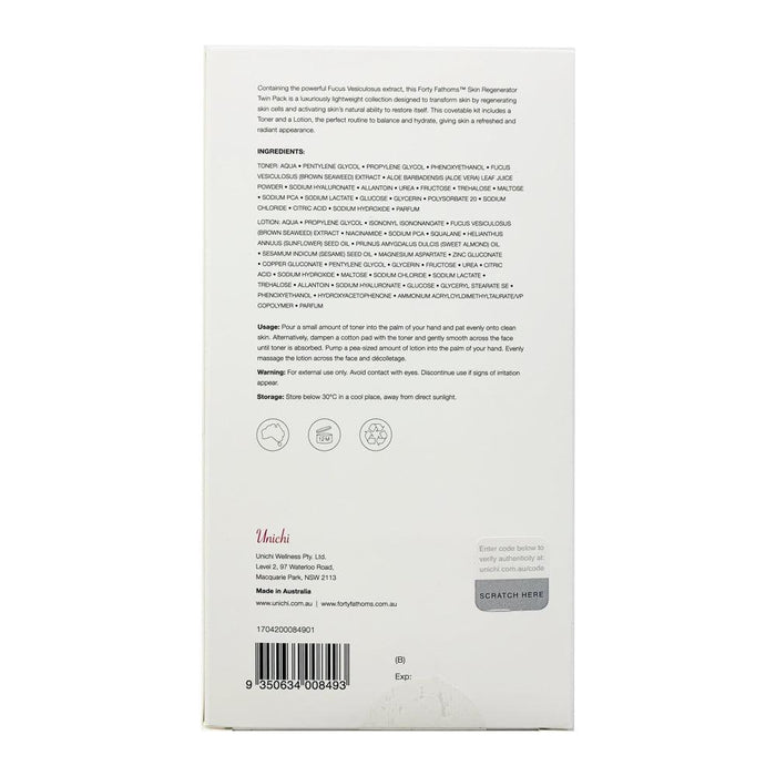 Unichi Forty Fathoms Skin Regenerator Toner & Lotion Twin pack + 2 Samples