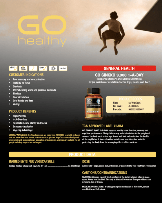 GO Healthy Ginkgo 9000+ 60 Vege Capsules  112024