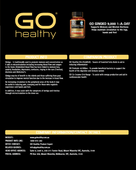 GO Healthy Ginkgo 9000+ 60 Vege Capsules  112024